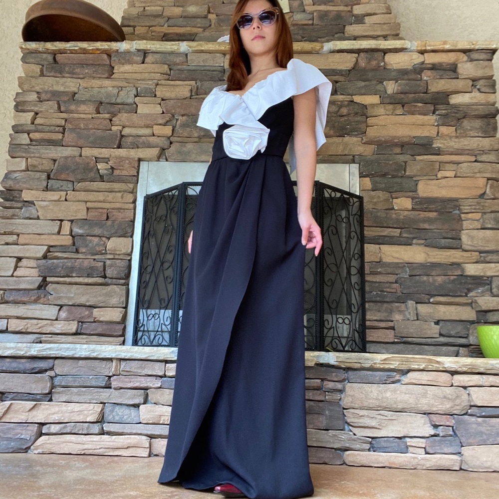 HERMOSA RUFFLED TOP BLACK & WHITE LONG DRESS